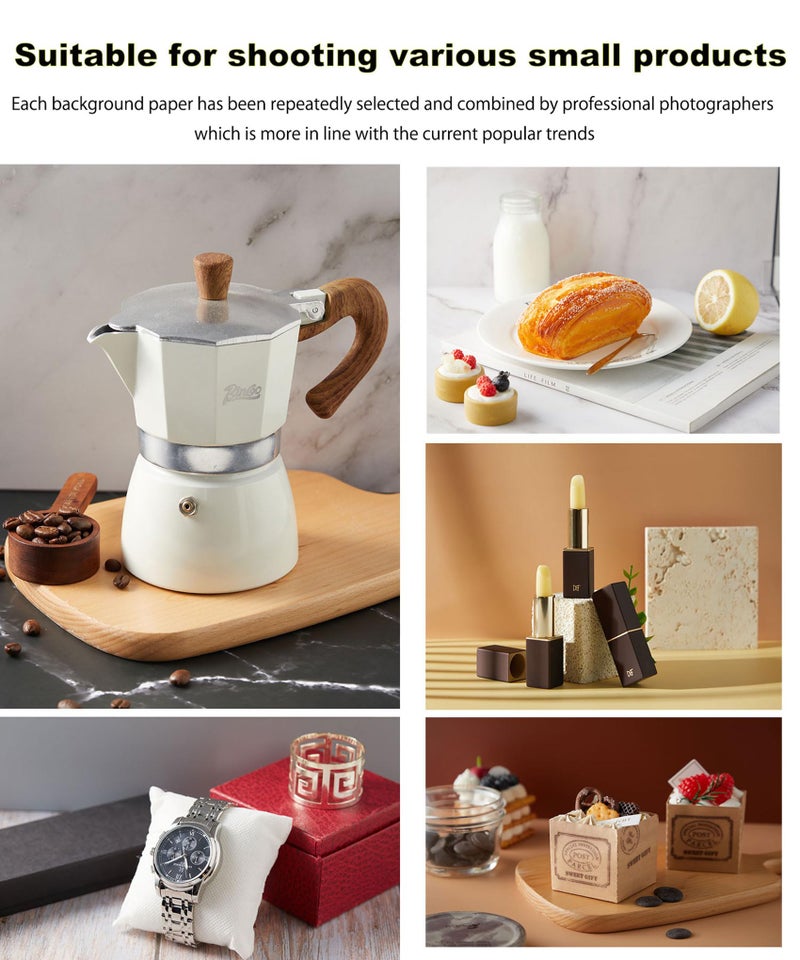 BYSTONE 8Pcs 16Patterns Table Top Small Food Background Kit Makeup Product Shooting Backdrop Photo Backdrop Board Product Photography for Mini Items Photography and Video Recording(Small Size 16.5x11.7in) - Image 2