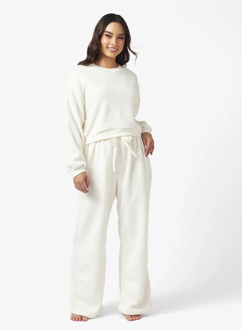 جينجر بيسيكس Cozy Lounge Borg Sweat & Wide Leg Pant Set
