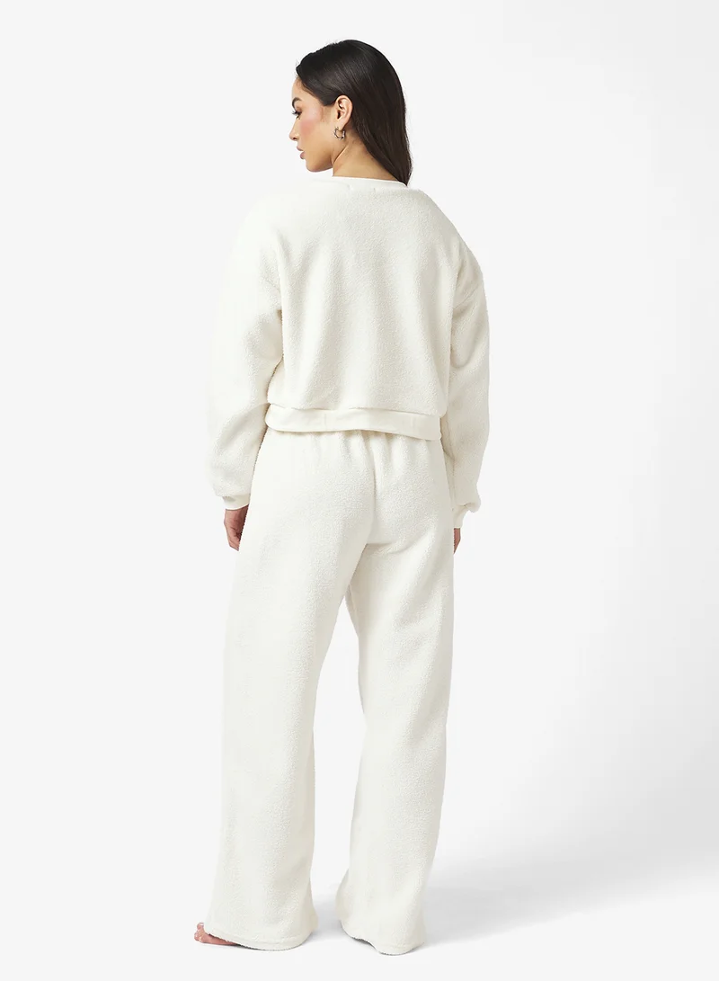 جينجر بيسيكس Cozy Lounge Borg Sweat & Wide Leg Pant Set