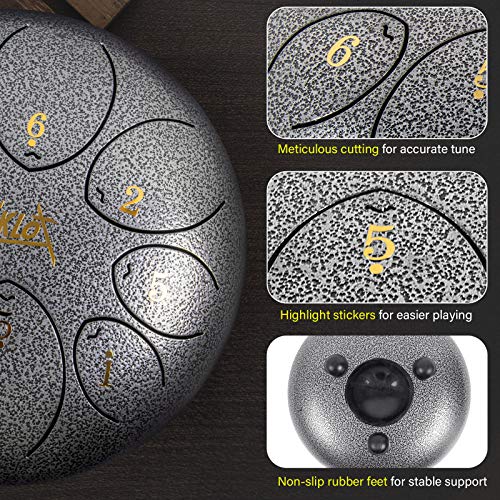AKLOT Steel Tongue Drum, AKLOT 8 inch 8 Notes Tank Drum C Key Percussion Steel Drum Kit w/Drum Mallets Note Stickers Finger Picks Mallet Bracket and Gig Bag - Image 3