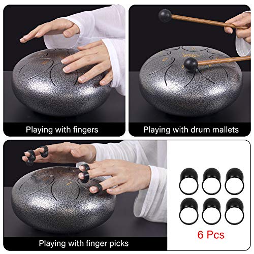 AKLOT Steel Tongue Drum, AKLOT 8 inch 8 Notes Tank Drum C Key Percussion Steel Drum Kit w/Drum Mallets Note Stickers Finger Picks Mallet Bracket and Gig Bag - Image 4