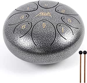 AKLOT Steel Tongue Drum, AKLOT 8 inch 8 Notes Tank Drum C Key Percussion Steel Drum Kit w/Drum Mallets Note Stickers Finger Picks Mallet Bracket and Gig Bag - Image 1