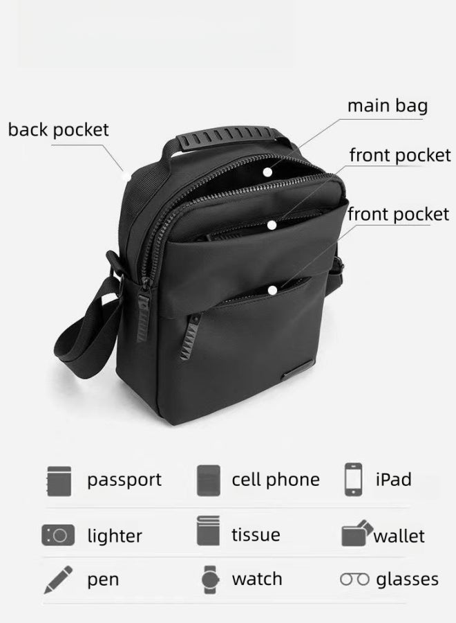 Men's Versatile Black Shoulder Bag, Boys' Multi-pocket Crossbody Bag Sling Bag Side Bag Carry Bag Messenger Bag, Daily Commuter Cycling Bag Sports Bag Phone Bag Trekking Bag for Students/Teenagers - Image 5