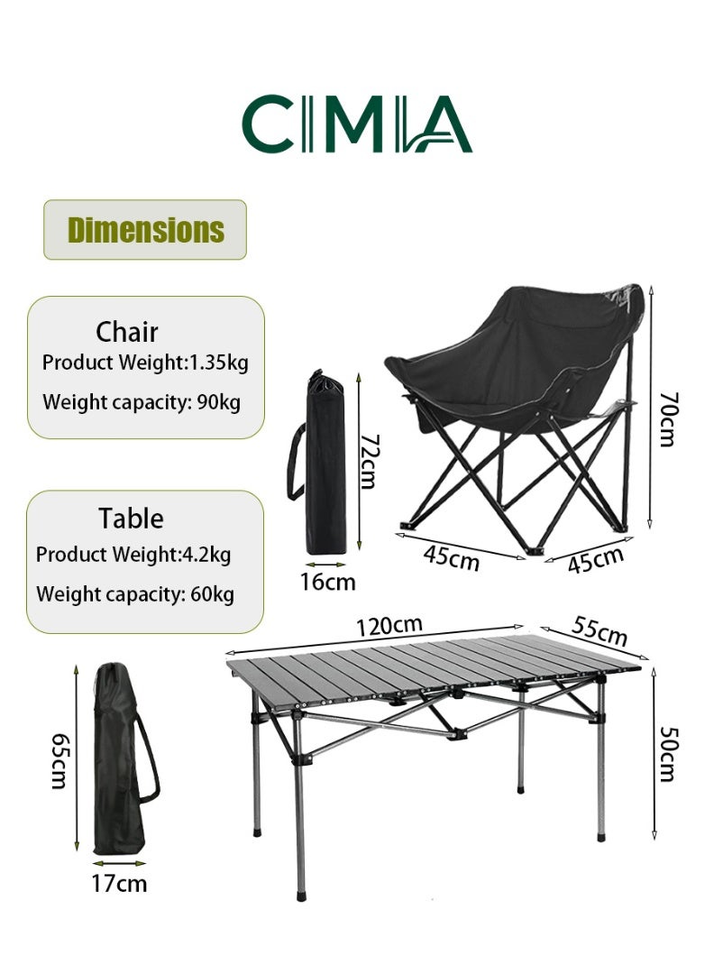 CIMIA 5-Piece Camping Table and Chairs Set, Foldable Outdoor Picnic Furniture Set with 4 Portable Chairs and 1 Folding Table, Lightweight Camping Chair Set for Family Camping, Desert Trips, Beach and Garden Use - Image 2