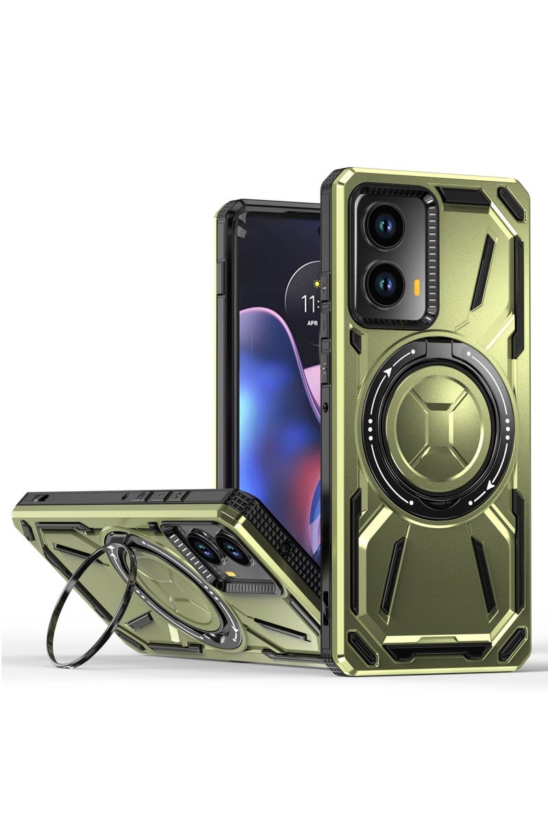 غطاء متوافق مع موتورولا موتو إيدج 50 فيوجن 5G (ليس إيدج 50) - زجاج مقوى للشاشة مع حامل حلقة معدنية وقاعدة قابلة للطي، مقاوم للصدمات، متاح للرجال والنساء.