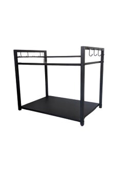 PullnDry - THE ULTIMATE SYSTEMS FOR DRYING CLOTHES PullnDry 2Tier Heavy Metal Microwave Stand Oven Stand Rack for Kitchen Metal MultiPurpose Rack for Microwave Oven OTG Kitchen Organizer 40D x 575W x 50H Cm Black Tiered Shelf  - Image 1