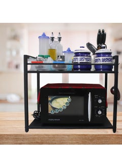 PullnDry - THE ULTIMATE SYSTEMS FOR DRYING CLOTHES PullnDry 2Tier Heavy Metal Microwave Stand Oven Stand Rack for Kitchen Metal MultiPurpose Rack for Microwave Oven OTG Kitchen Organizer 40D x 575W x 50H Cm Black Tiered Shelf  - Image 2