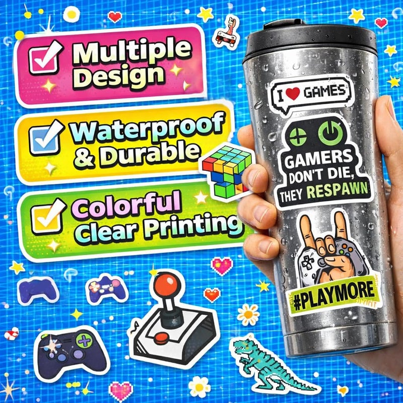 DETICKERS Water Bottles Stickers for Boys Kids 50 PCS Waterproof Video Game Vinyl Stickers Gamer Gifts for Teen Boys - Image 2