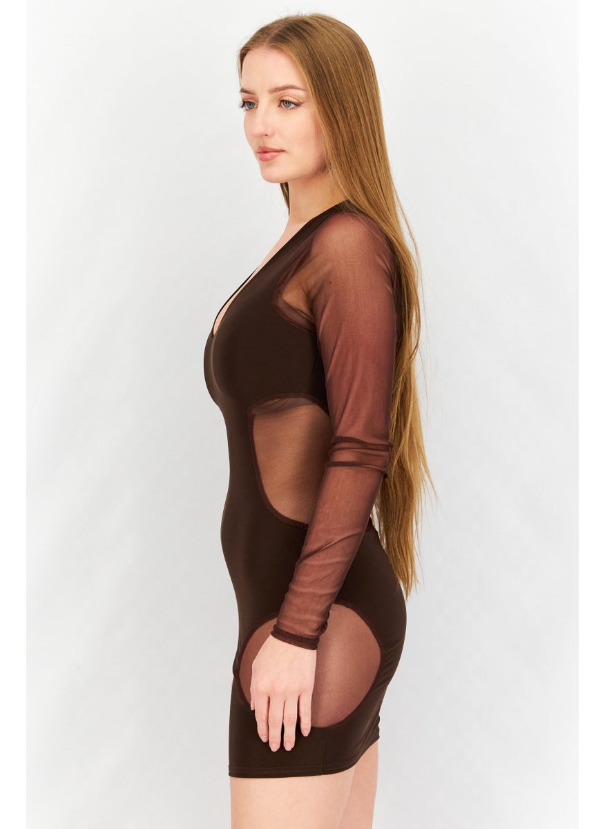 Women Mesh Detail Casual Mini Dress, Brown - pzsku/Z424061FC10E8875A11BCZ/45/_/1737296009/68eaf661-94b5-47bc-8dac-8b7dc616414c