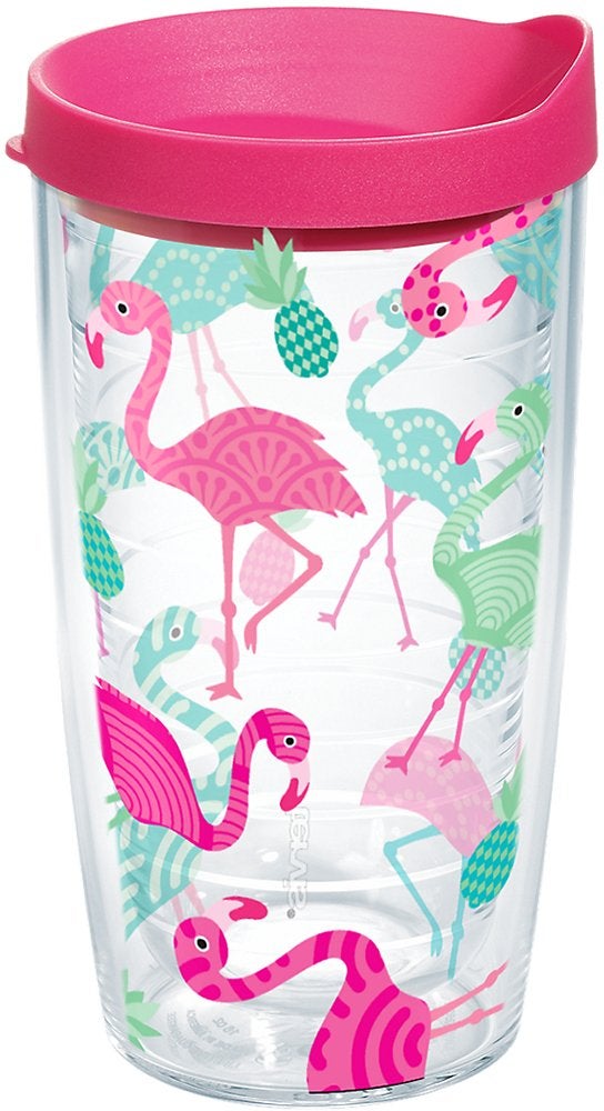Tervis Flamingo Pattern Made in USA Double Walled Insulated Tumbler Travel Cup Keeps Drinks Cold  Hot 16oz Classic