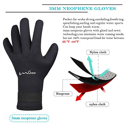 OMGear Neoprene Gloves for Snorkeling Diving Kayaking Surfing Spearfishing All Watersports (Black, XXL) - Image 2