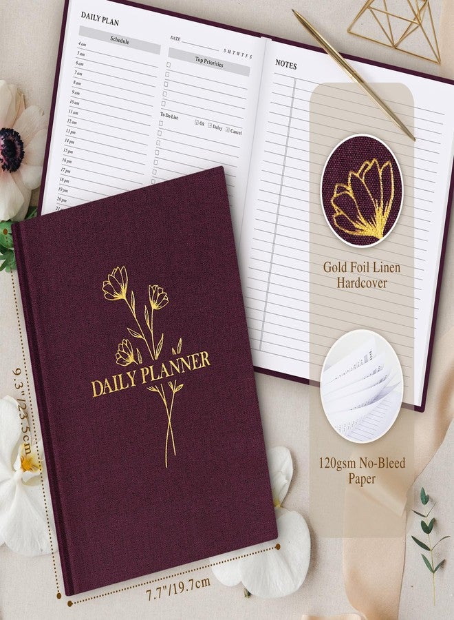 Lanpn Undated Daily Planner Hourly Schedule Notebook, 196 Pages 2 Page per Day To Do List Notebook Notepad Appointment Work Planner, Hardcover Daily Journal Organizer Book For Women 7.7" x 9.3" Purple - Image 2