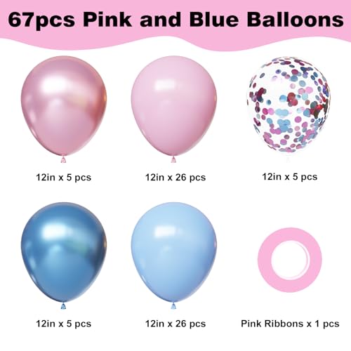 YMSZ Pink and Blue Balloons 67 12 Inch Metallic Pink and Blue Balloon Gender Reveal Balloons for Boy or Girl Gender Reveal Decorations Birthday Party Baby Shower Anniversary Decoration - Image 5