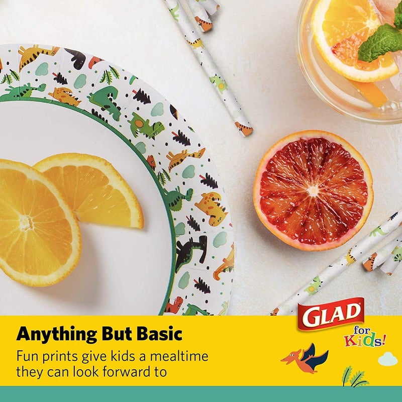 Glad for Kids 7-Inch Paper Plates | Small Round Paper Plates With Cute Dinosaur Design for Kids | Heavy Duty Disposable Soak Proof Microwavable Paper Plates for All Occasions  120 Count - Image 4