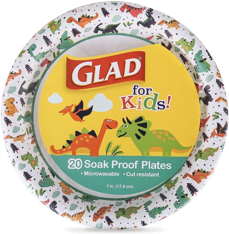 Glad for Kids 7-Inch Paper Plates | Small Round Paper Plates With Cute Dinosaur Design for Kids | Heavy Duty Disposable Soak Proof Microwavable Paper Plates for All Occasions  120 Count - Image 2