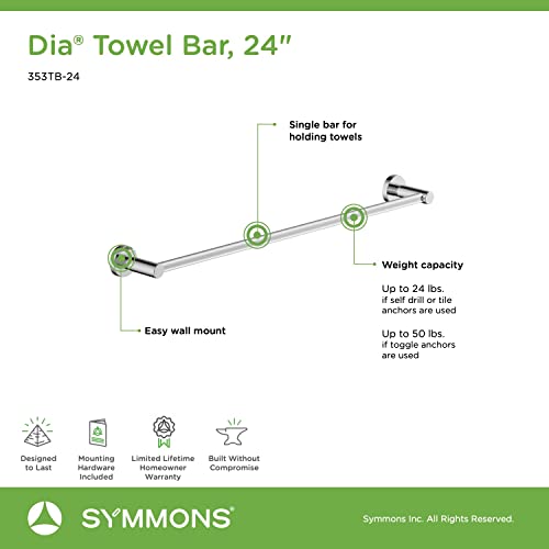Symmons 353TB-24 Dia 24 in. Wall-Mounted Towel Bar in Polished Chrome - Image 5