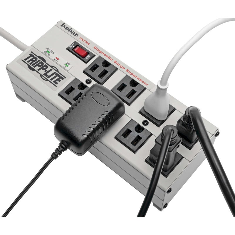 Tripp Lite Isobar 8 Outlet Surge Protector Power Strip, 25ft Long Cord, Right-Angle Plug, Metal, & $50,000 INSURANCE (ISOBAR825ULTRA) Gray - Image 2