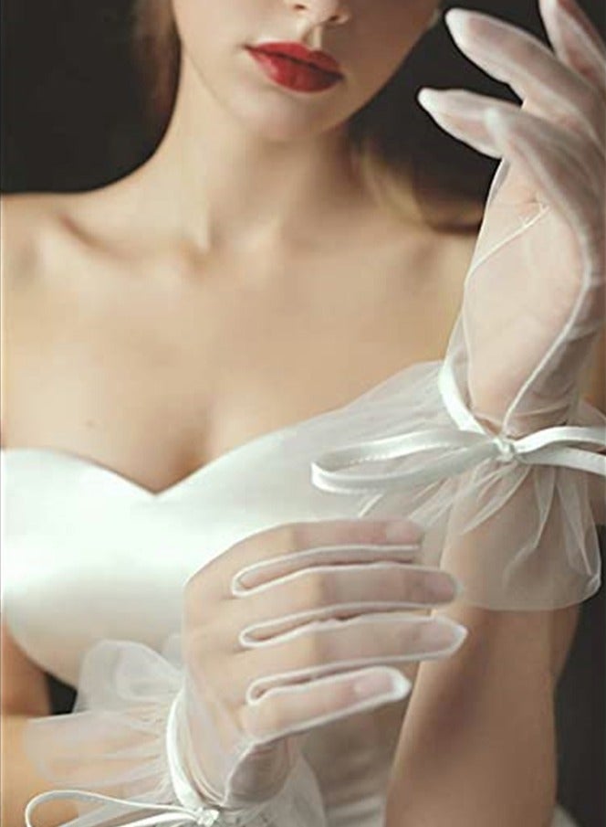 KASTWAVE Short Ladies Lace Gloves, Tea Party Gloves Costumes Gloves for Wedding Dinner Party Floral Lace Gloves for Bridal Elegant Short Lace Gloves Wrist Lace Gloves for Wedding Opera Dinner Party - Image 2