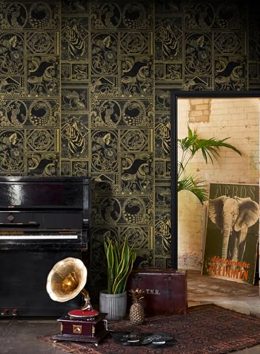 Erfoni 394"x17.7" Vintage Peel and Stick Wallpaper Black and Gold Contact Paper Peel and Stick Removable Animal Pattern Wall Paper DIY Waterproof Self Adhesive Wallpaper for Accent Wall Covering - Image 4
