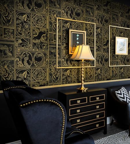Erfoni 394"x17.7" Vintage Peel and Stick Wallpaper Black and Gold Contact Paper Peel and Stick Removable Animal Pattern Wall Paper DIY Waterproof Self Adhesive Wallpaper for Accent Wall Covering - Image 2