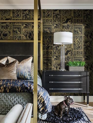 Erfoni 394"x17.7" Vintage Peel and Stick Wallpaper Black and Gold Contact Paper Peel and Stick Removable Animal Pattern Wall Paper DIY Waterproof Self Adhesive Wallpaper for Accent Wall Covering - Image 5