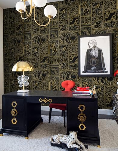 Erfoni 394"x17.7" Vintage Peel and Stick Wallpaper Black and Gold Contact Paper Peel and Stick Removable Animal Pattern Wall Paper DIY Waterproof Self Adhesive Wallpaper for Accent Wall Covering - Image 3