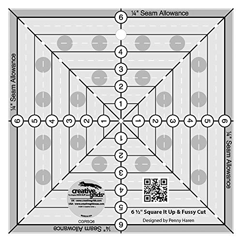 Creative Grids 6-1/2in Square It Up or Fussy Cut Square Quilting Ruler – CGRSQ6 – Made in USA, Non-Slip Grip Acrylic Quilting, Sewing, Crafting, Patchwork Ruler & Template - Image 1