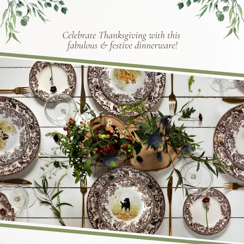 Spode Woodland Hunting Dogs, 8" Salad Plate - Black Labrador Retriever Design, Fine Earthenware, Dishwasher, Microwave & Warm Oven Safe to 225Â°F - Seasonal Tableware Made in England - Image 5