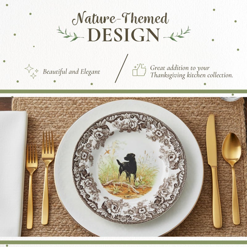 Spode Woodland Hunting Dogs, 8" Salad Plate - Black Labrador Retriever Design, Fine Earthenware, Dishwasher, Microwave & Warm Oven Safe to 225Â°F - Seasonal Tableware Made in England - Image 3