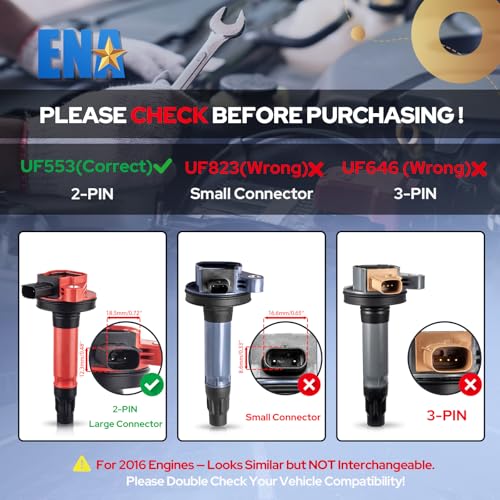 ENA Set of 6 Red Ignition Coil Pack 6 Platinum Spark Plug 35L 37L V6 Compatible with Lincoln Ford Mustang Edge Explorer F150 Flex Taurus Transit MKS MKT MKX MKZ Replace for UF553 DG520 SP589 SP520 - Image 3