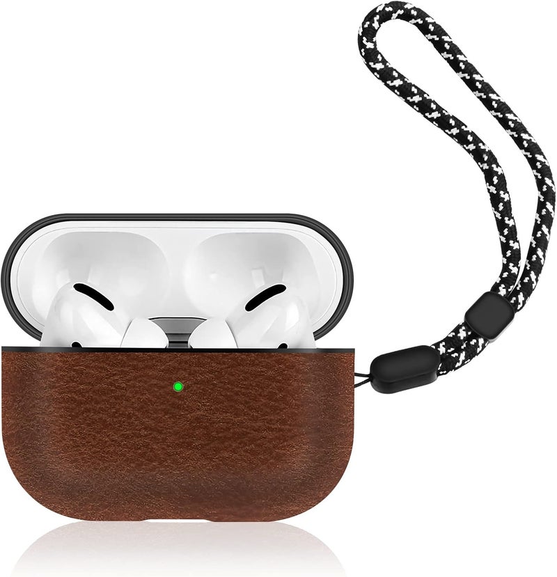 OneNine PU Leather Protective Case for Airpods Pro 2, Luxury Lightweight Drop-Proof Full Protection Skin Cover with Lanyard, Compatible with Airpods Pro 2nd Generation 2022 Case, Front LED Visible - Image 1