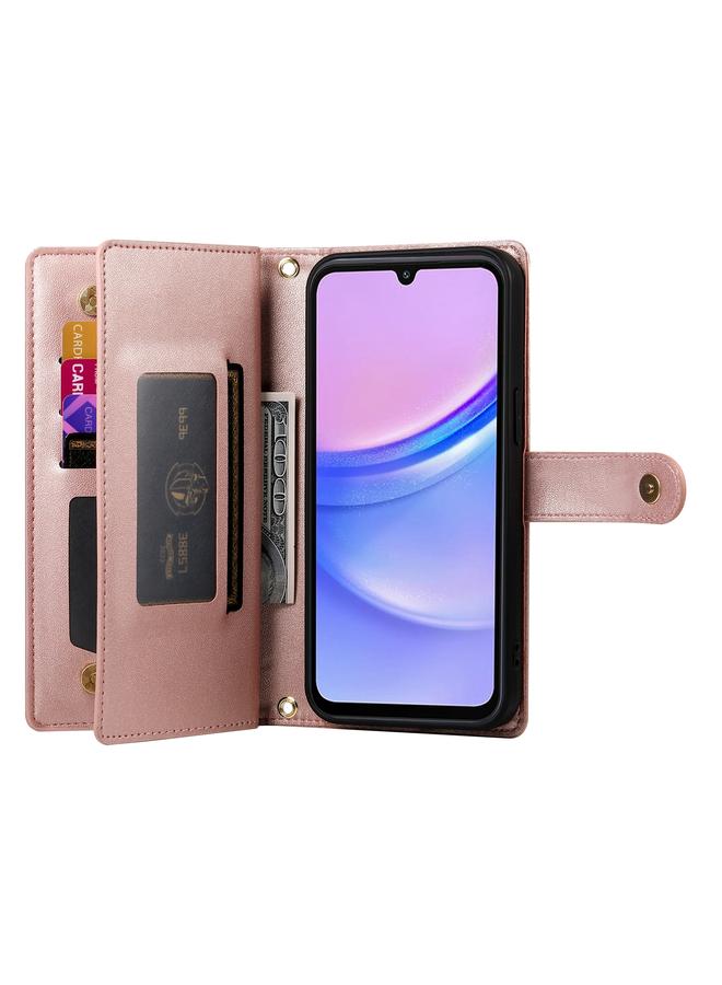 S-TOP Case For Samsung Galaxy A15 Nine Card-slot Zipper Wallet Bag Leather Phone Case - Image 3