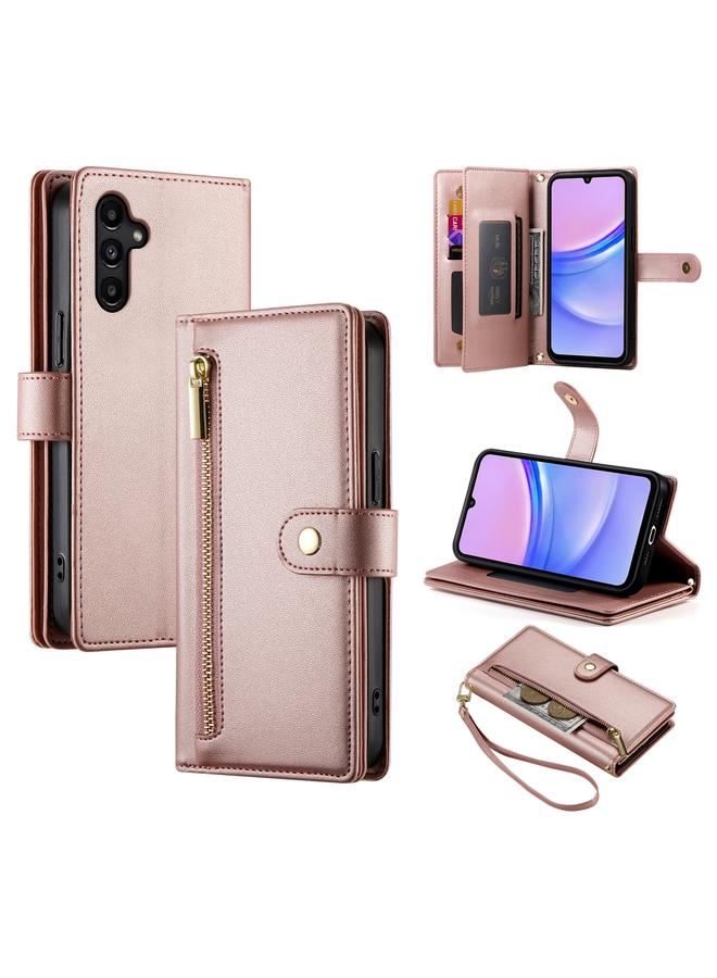 S-TOP Case For Samsung Galaxy A15 Nine Card-slot Zipper Wallet Bag Leather Phone Case - Image 1