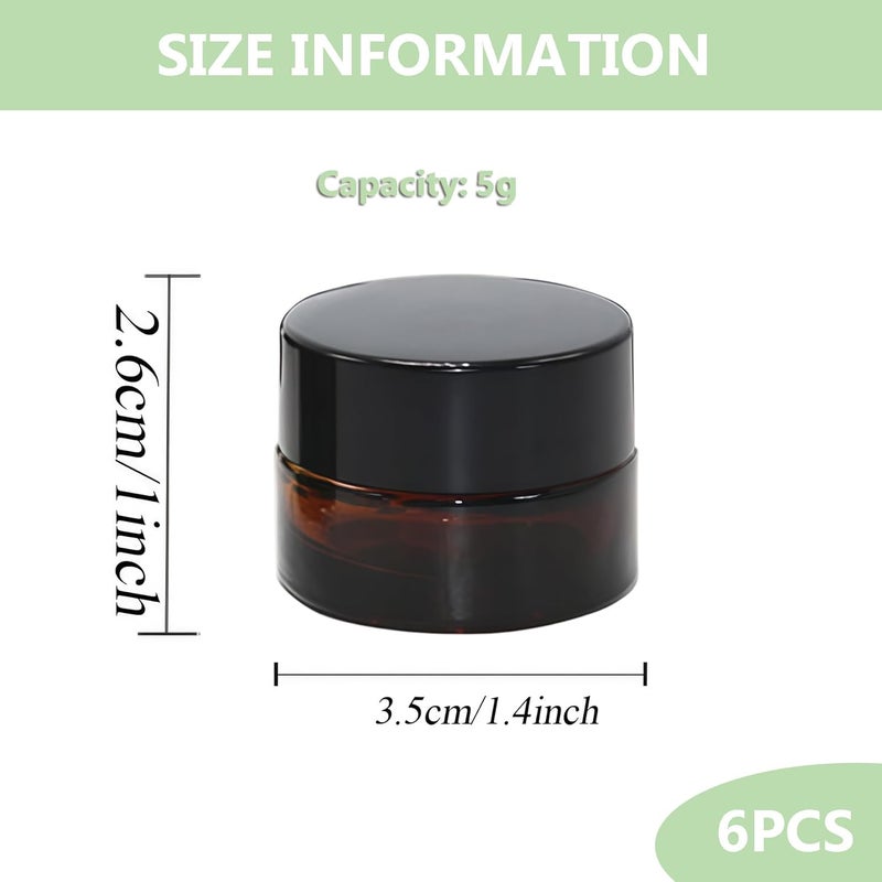 ericotry 6PCS 5ml Amber Glass Jar Empty Refillable Cosmetic Face Cream Lip Balm Storage Jars Bottle Container Pot with Liners and Screw Black Lid for Make up Essential Oils Lotion - Image 2