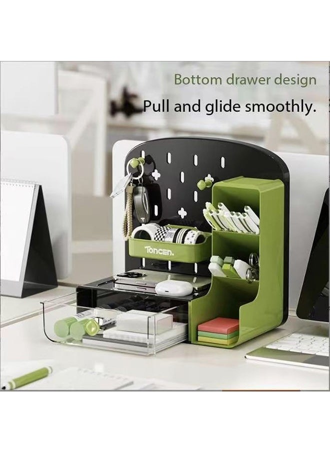 JCB CHIC صندوق تخزين سطح المكتب، رف فرز متنوع متعدد الوظائف، لوح مثقوب، نمط الدرج، حامل أقلام من اللوح الأكريليكي منظم أدوات مكتبية مكتبية متنوعة (TC-1001- أحمر)  - Image 5