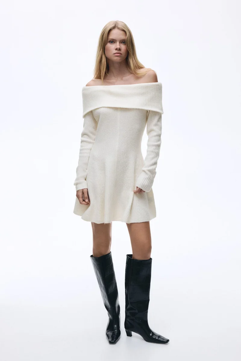 H&M Rib-knit off-the-shoulder dress
