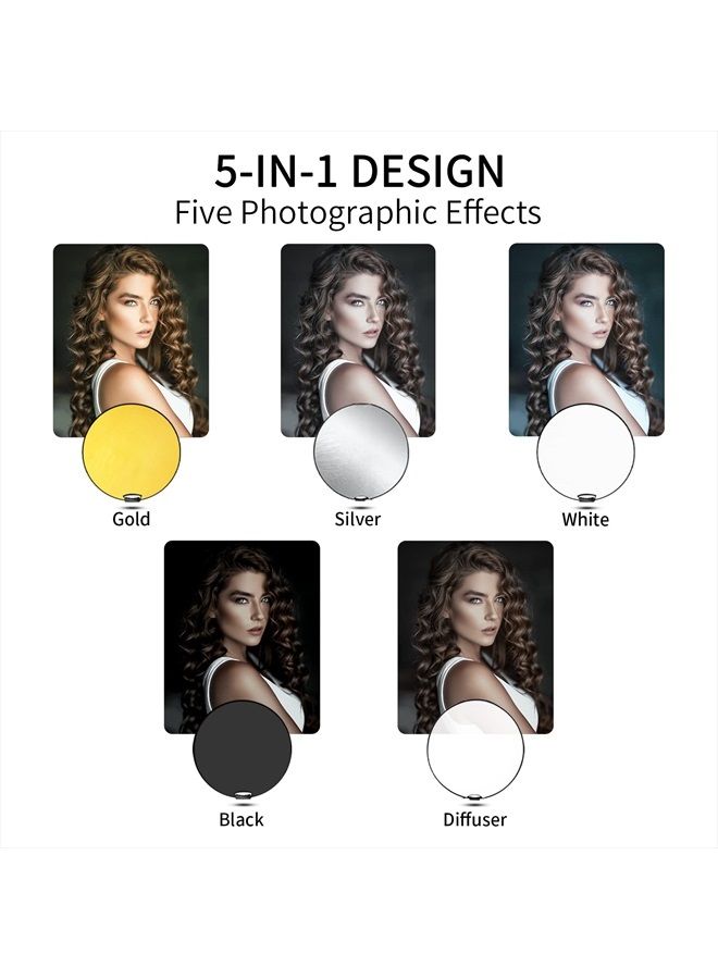 Selens 32 Inch (80cm) Reflector Photography, Collapsible Light Reflector with Carrying Case, 5 in 1 Handle Reflector for Photography Photo Studio Lighting -Translucent, Silver, Gold, White and Black - Image 4