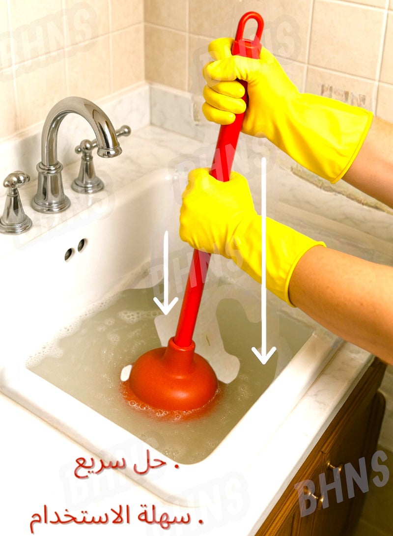 كانا مكبس مرحاض قوي و شفاط مغسلة يدوي قوي – أداة انسداد المجاري كرسي حمام كرسي عربي والمواسير، بلنجر مطاط أحمر مع عصا خشبية لتنظيف المراحيض والمغسلة و الحمامات والمطب كرسي افرنجي ضغاطة بلاعة - Image 2