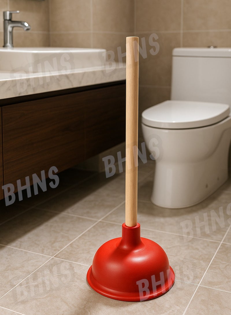 كانا مكبس مرحاض قوي و شفاط مغسلة يدوي قوي – أداة انسداد المجاري كرسي حمام كرسي عربي والمواسير، بلنجر مطاط أحمر مع عصا خشبية لتنظيف المراحيض والمغسلة و الحمامات والمطب كرسي افرنجي ضغاطة بلاعة - Image 1