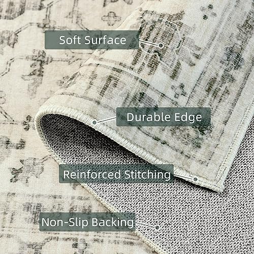 Deerly 5x8 Area Rugs for Bedroom - Washable Rug 5x8 Rugs Vintage Large Carpet Non-Slip Boho Rug for Living Room Dining Room Nursery Area Rugs Print Floor Rug Cream - Image 5