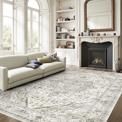 Deerly 5x8 Area Rugs for Bedroom - Washable Rug 5x8 Rugs Vintage Large Carpet Non-Slip Boho Rug for Living Room Dining Room Nursery Area Rugs Print Floor Rug Cream - Image 2