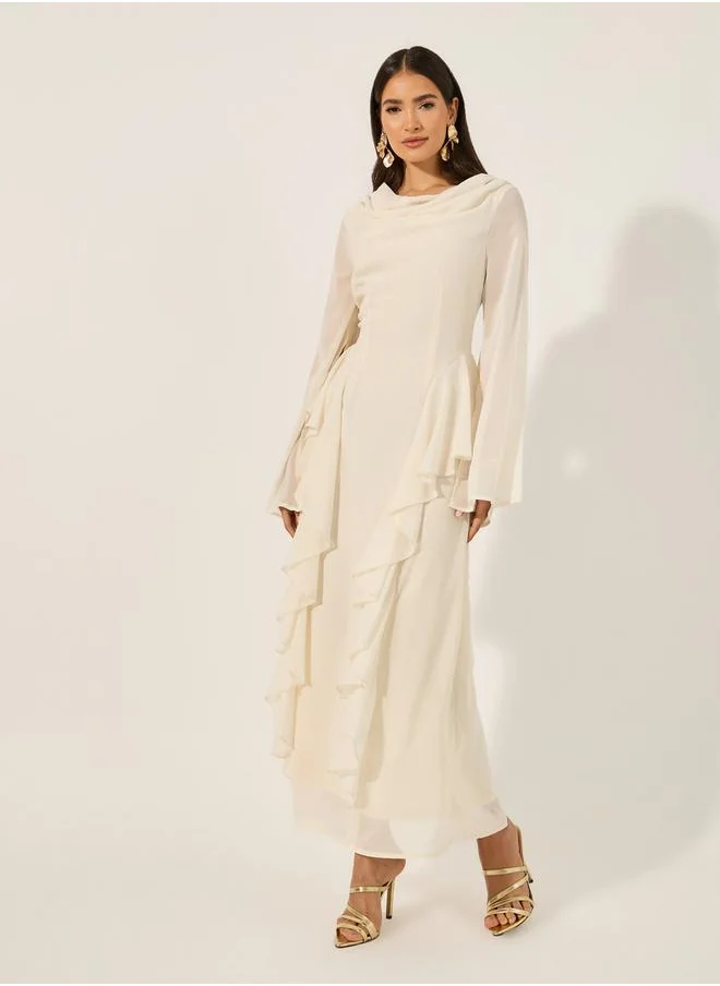 ستايلي Ruffle Detail Cowl Neck A-Line Maxi Dress