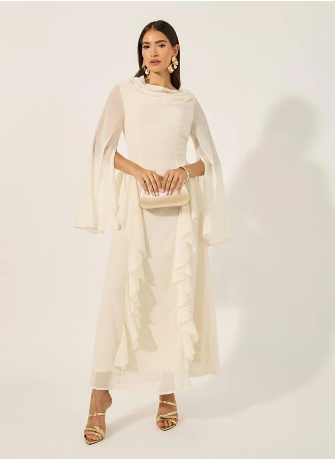 ستايلي Ruffle Detail Cowl Neck A-Line Maxi Dress