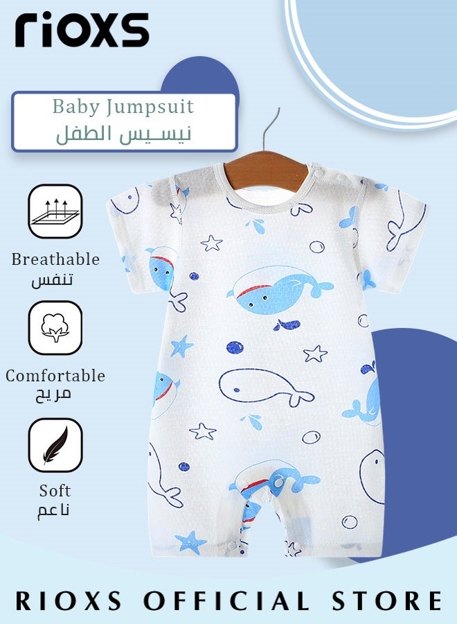 RIOXS Baby Boys Girls Onepiece Romper Sets 3pcs Summer Baby Bodysuit Half Sleeves Romper Sleep Suit Sets for Baby Made from Lightweight Breathable and Soft Cotton Fabric - Image 2