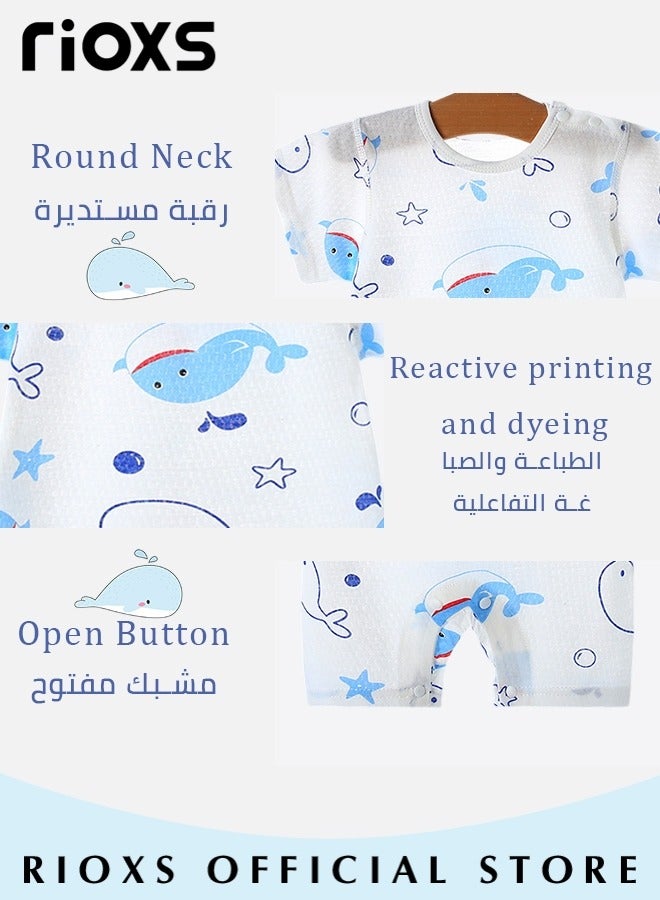 RIOXS Baby Boys Girls Onepiece Romper Sets 3pcs Summer Baby Bodysuit Half Sleeves Romper Sleep Suit Sets for Baby Made from Lightweight Breathable and Soft Cotton Fabric - Image 4