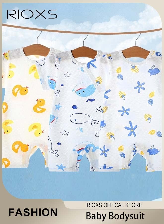 RIOXS Baby Boys Girls Onepiece Romper Sets 3pcs Summer Baby Bodysuit Half Sleeves Romper Sleep Suit Sets for Baby Made from Lightweight Breathable and Soft Cotton Fabric - Image 1