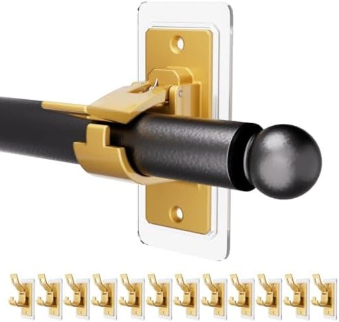 Antimbee 6-Pack No Drill Needed Curtain Rod Holders, Self Adhesive Rod Brackets, Multipurpose Nail-Free Stick on Curtain Rod Hooks Hangers for Dorm, Kitchen, Home, Bathroom, Transparent - Image 1