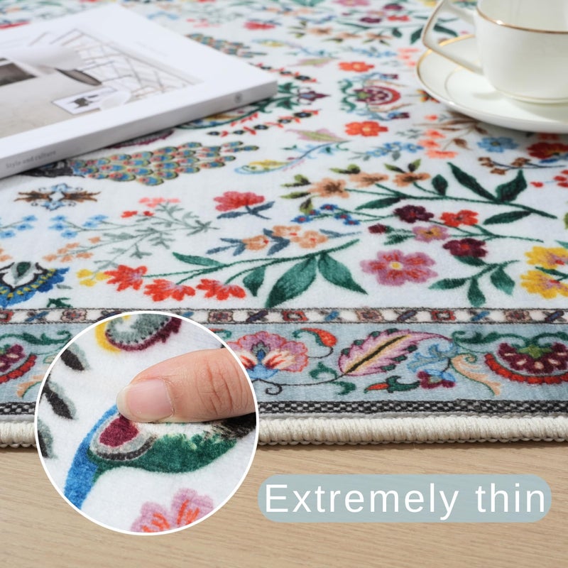 Rugcomf Runner Rug Washable Kitchen Runner 2'x 6'Runner Rug Floral Non-Slip for Entryway Indoor Soft Carpet Runner for Hallways, Kitchen, Laundry, Bedroom, Bathroom(Colorful) - Image 2