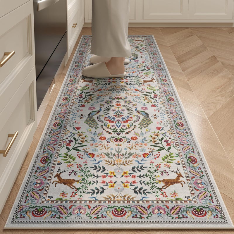 Rugcomf Runner Rug Washable Kitchen Runner 2'x 6'Runner Rug Floral Non-Slip for Entryway Indoor Soft Carpet Runner for Hallways, Kitchen, Laundry, Bedroom, Bathroom(Colorful) - Image 1