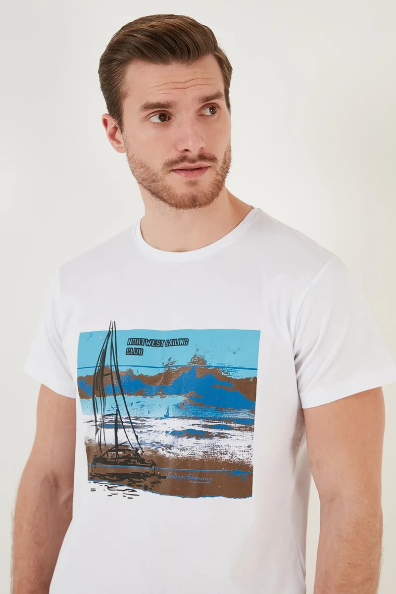 بوراتي Printed Crew Neck 100% Cotton Slim Fit T Shirt Men's T Shirt 541YELKEN24